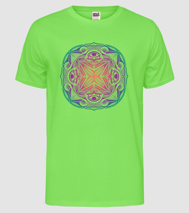 Mandala model verde neon pe tricou