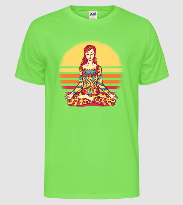 Mandala Yoga Meditație model verde neon pe tricou