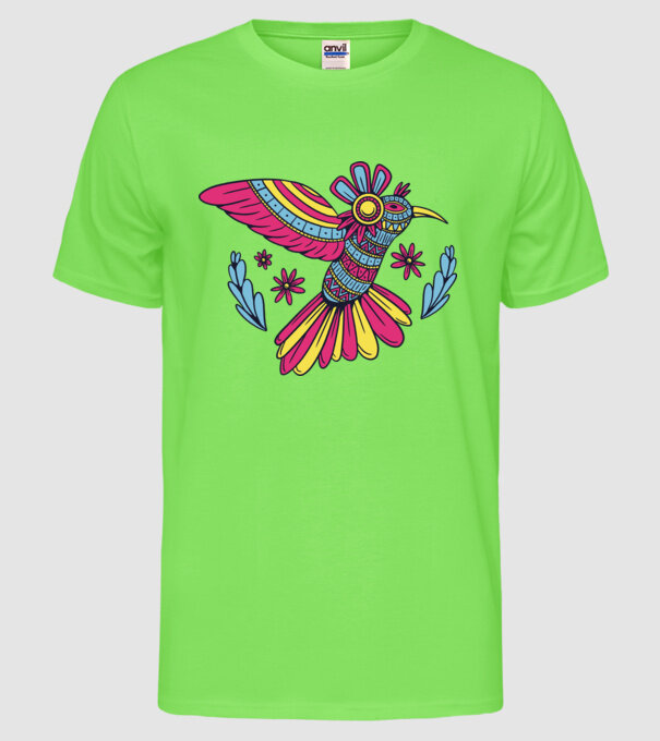 Mandala Colibri model verde neon pe tricou