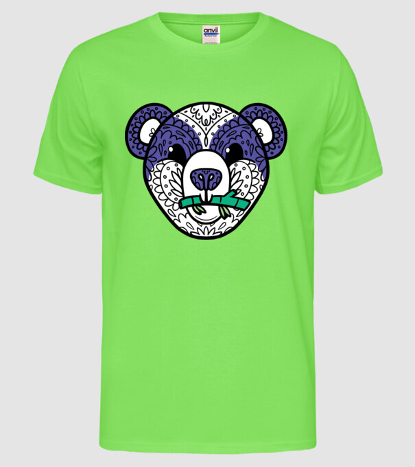 Mandala Panda model verde neon pe tricou