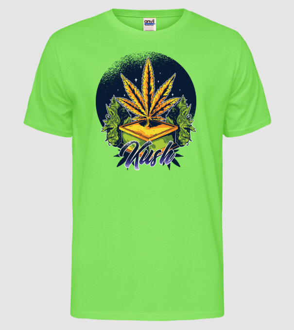 Marijuana Kush model verde neon pe tricou