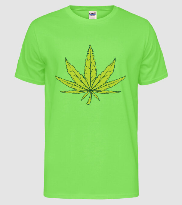 Frunză de marijuana model verde neon pe tricou