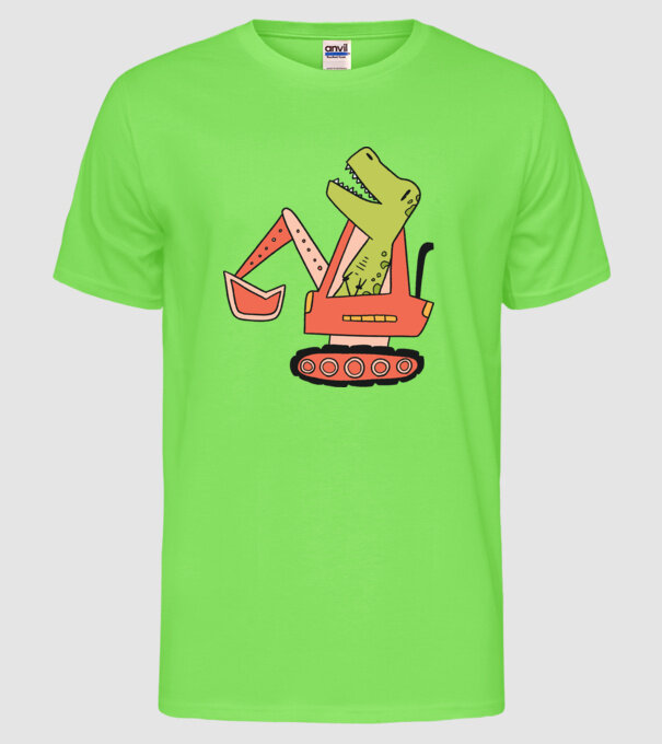 Excavator dinozaur model verde neon pe tricou