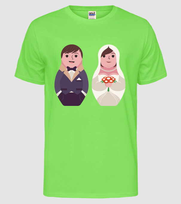 Matrioșka Căsătorie model verde neon pe tricou