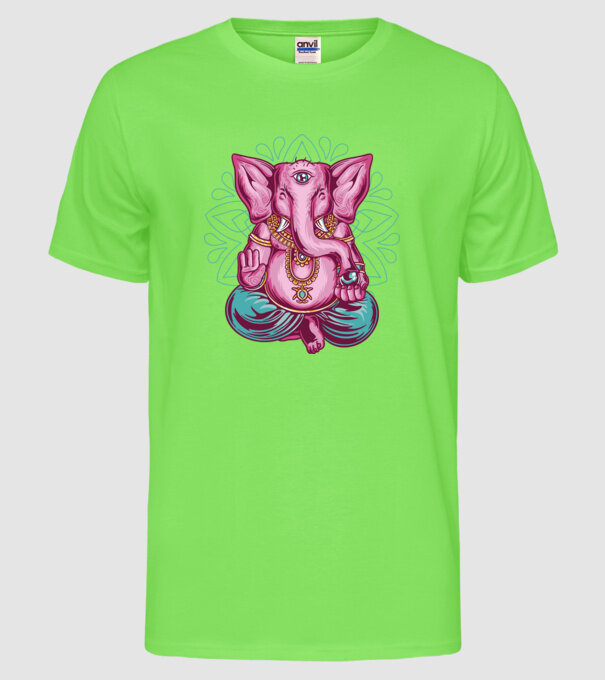 Elefant făcând meditație Dharma model verde neon pe tricou