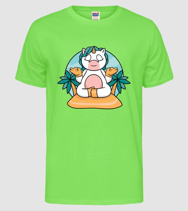 Unicornul meditator model verde neon pe tricou