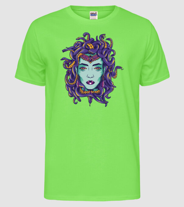 Cap de meduză model verde neon pe tricou