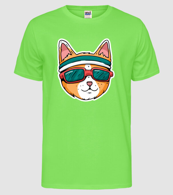 Pisică Cool model verde neon pe tricou