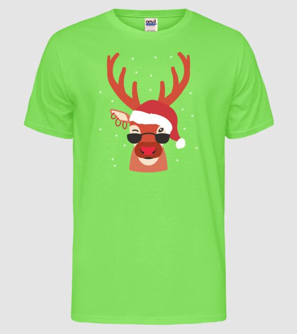 Ren cool de Crăciun model verde neon pe tricou