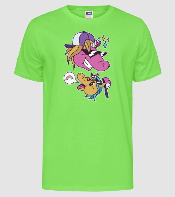 Unicorni cool model verde neon pe tricou
