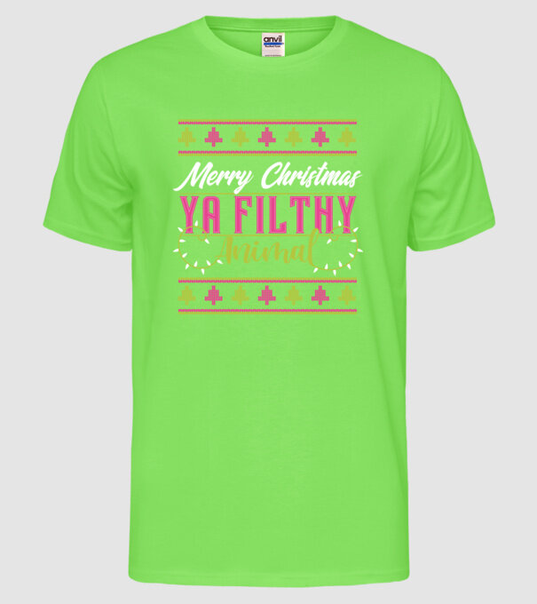 Merry Christmas Ya Filthy Animal model verde neon pe tricou