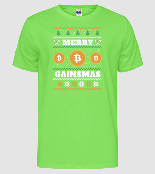 Merry Gainmas Bitcoin tricou cu pulovăr urât model verde neon pe tricou