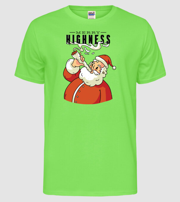 Merry Highness Mikulás fumează iarbă model verde neon pe tricou