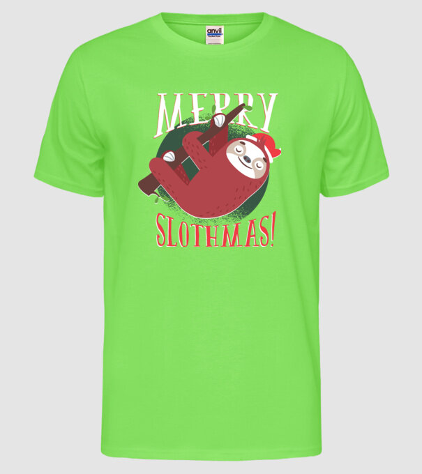 Merry Slothmas Crăciun cu Leneș model verde neon pe tricou