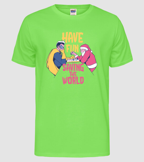 Moș Crăciun și șah super-erou - tricou de Crăciun amuzant model verde neon pe tricou