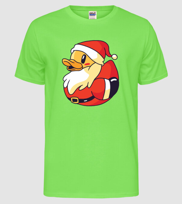Tricou Moș Crăciun Rață model verde neon pe tricou