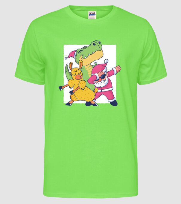 Moș Crăciun Llama T-rex DAB pentru Crăciun model verde neon pe tricou