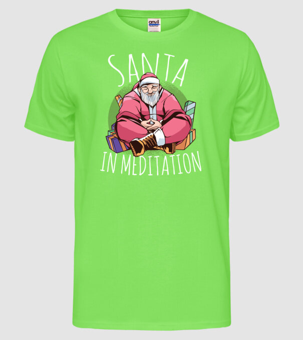 Tricou de Crăciun Moș Crăciun meditație model verde neon pe tricou
