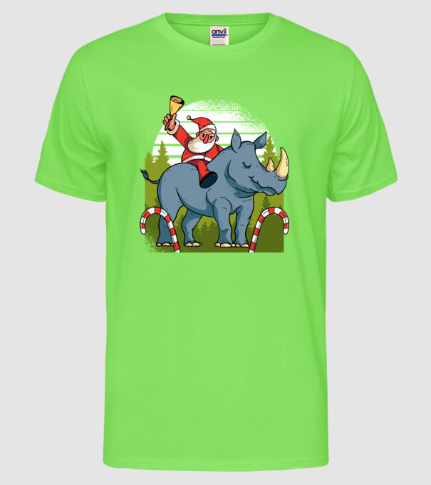 Moș Crăciun pe Rinocer model verde neon pe tricou