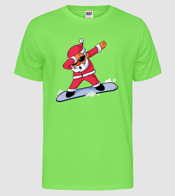 Moș Crăciun Snowboard DAB tricou amuzant model verde neon pe tricou