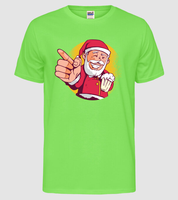Moș Crăciun cu bere tricou model verde neon pe tricou