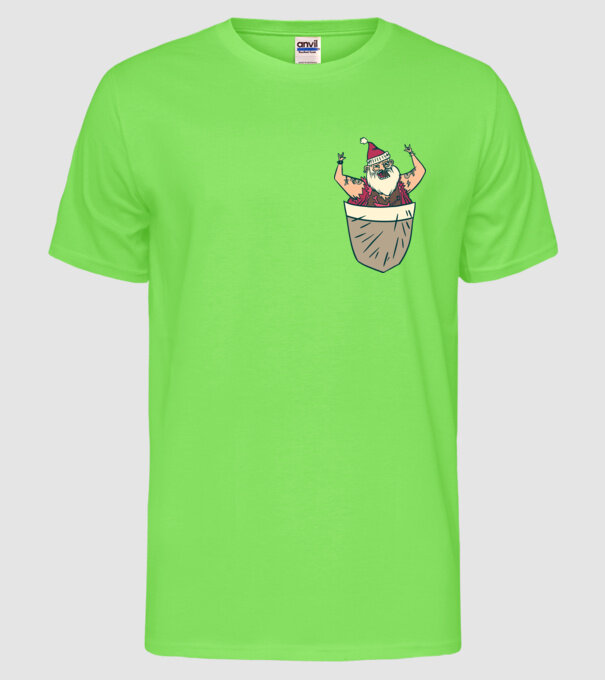 Buzunar Moș Crăciun model verde neon pe tricou