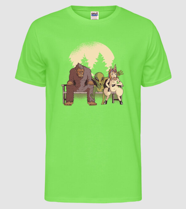 Creaturi mitice model verde neon pe tricou