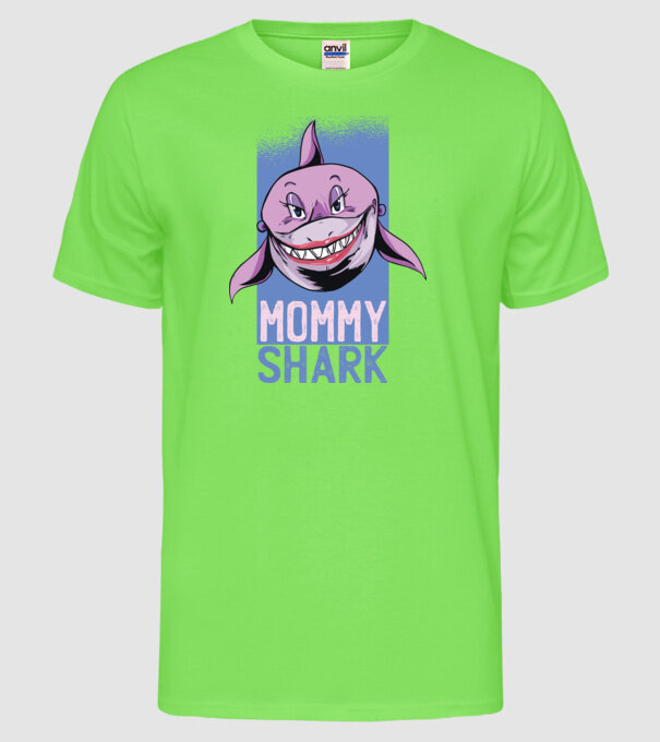 Mommy Shark tricou pentru mama model verde neon pe tricou