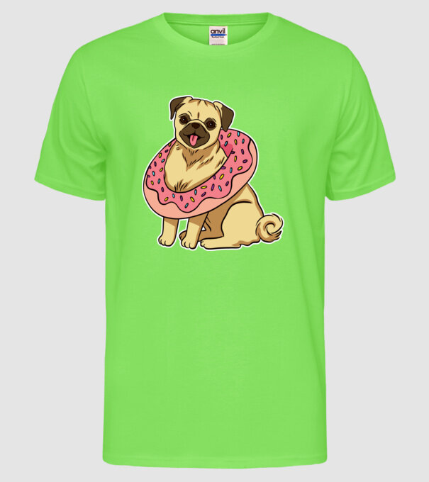Mops cu gogoașă la gât model verde neon pe tricou