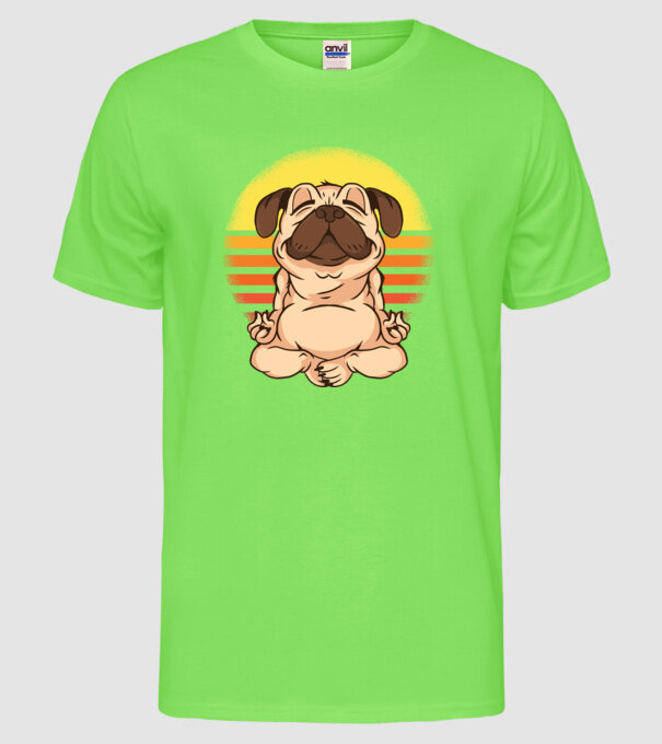 Mops Yoga tricou model verde neon pe tricou