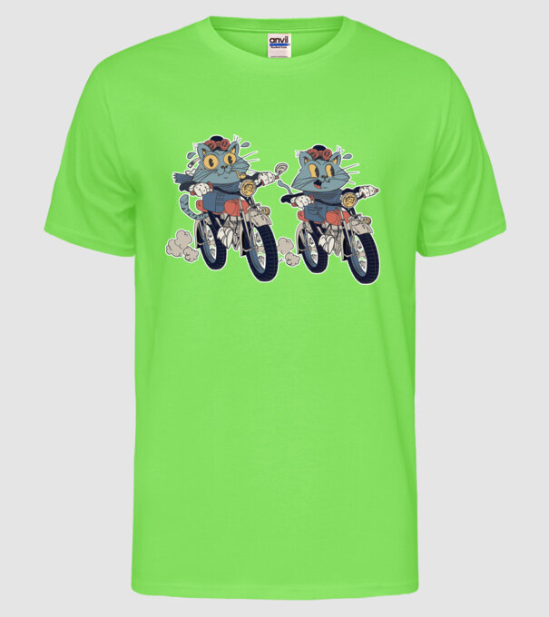 Pisicuțe motocicliste model verde neon pe tricou