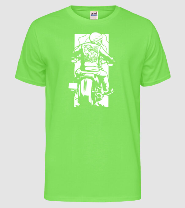 Craniu Motociclist model verde neon pe tricou