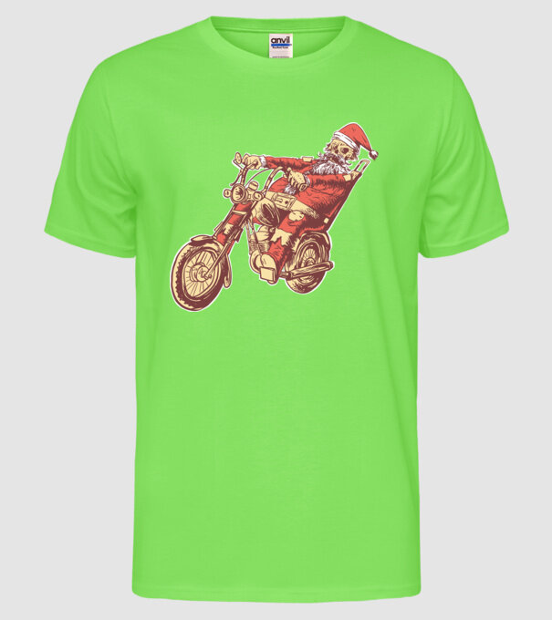 Moș Crăciun Motociclist model verde neon pe tricou