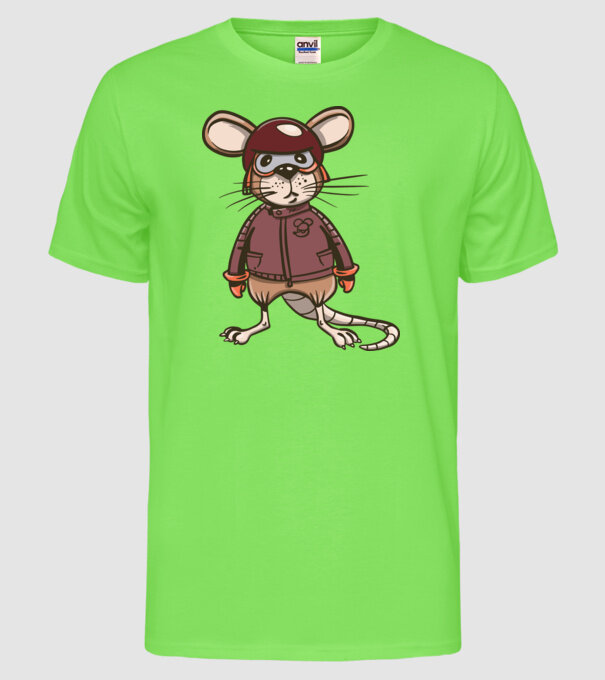 Șobolan motociclist model verde neon pe tricou