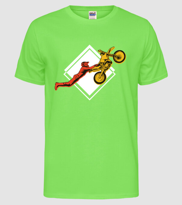 Săritură motocicletă model verde neon pe tricou