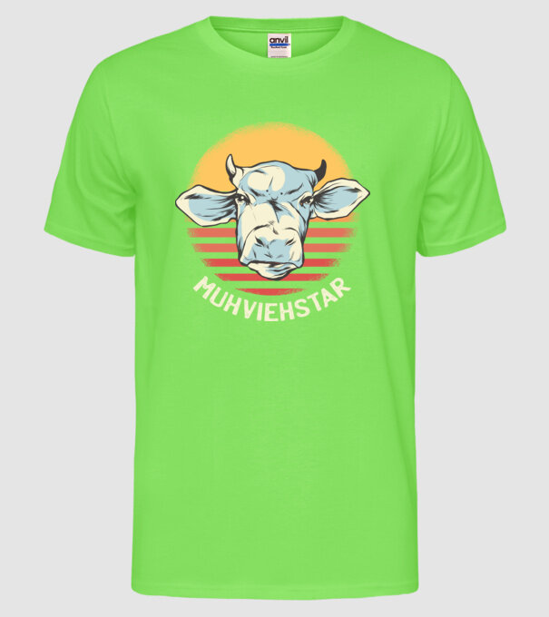 Vacă Muhviehstar model verde neon pe tricou