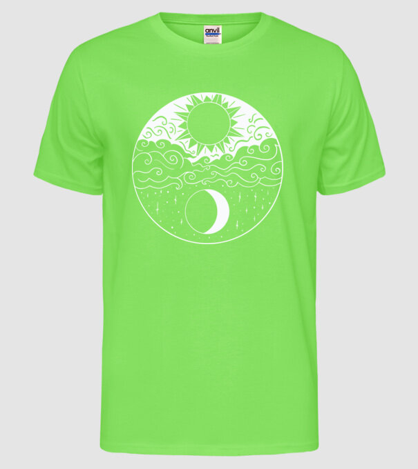 Soare și Lună Jin Jang model verde neon pe tricou