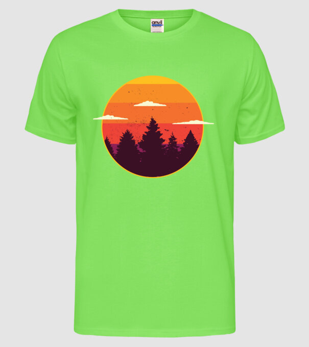 Apus de soare în pădure model verde neon pe tricou
