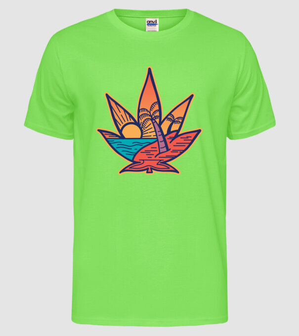 Apus de soare Frunză de marijuana model verde neon pe tricou