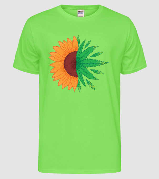 Floarea-soarelui Cannabis model verde neon pe tricou