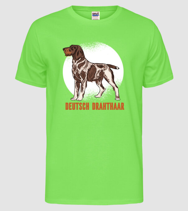 Brac german cu păr sârmos model verde neon pe tricou