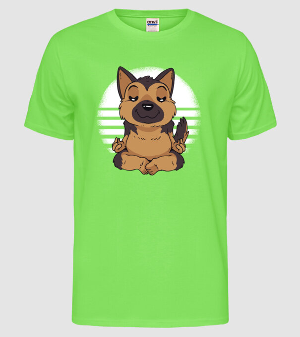 Tricou drăguț ciobănesc german yoga model verde neon pe tricou