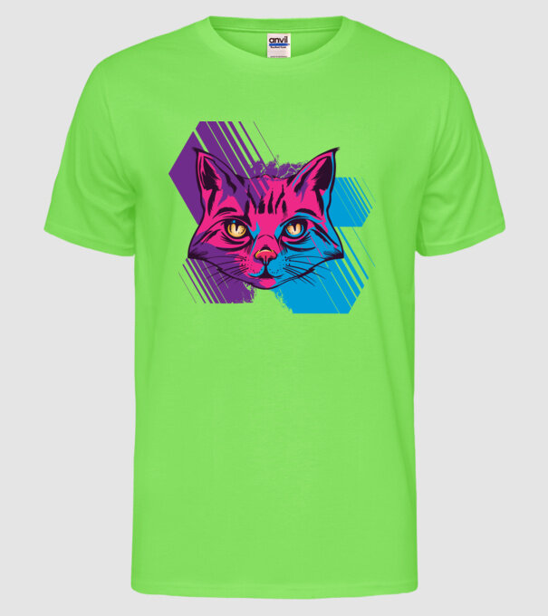 Pisică Neon model verde neon pe tricou