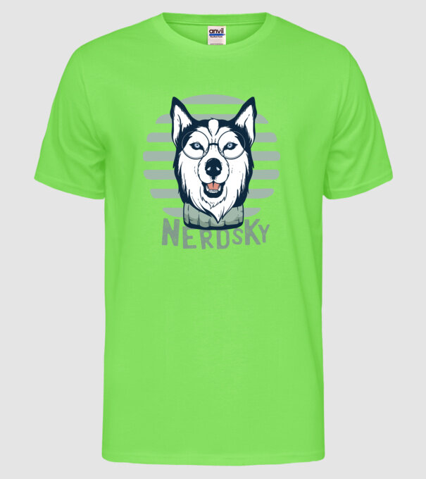 Nerdsky Husky model verde neon pe tricou