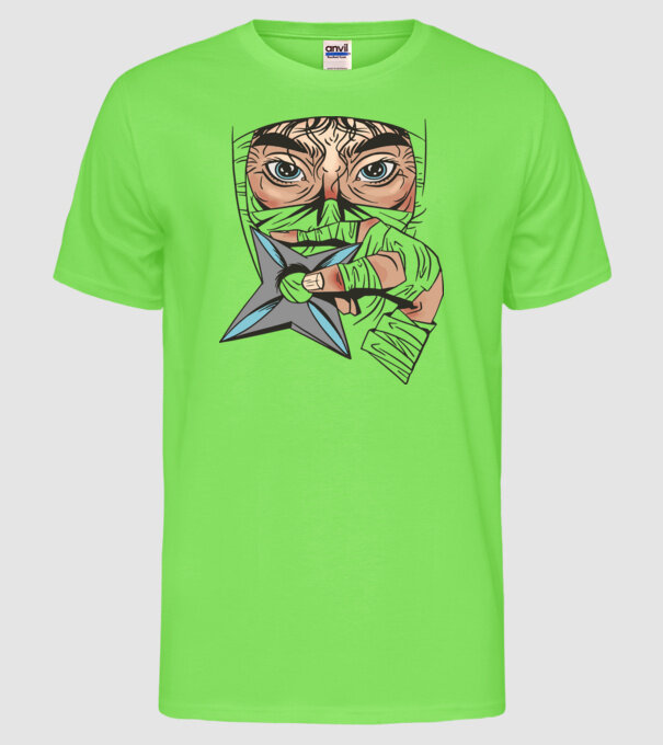 Cap de ninja model verde neon pe tricou