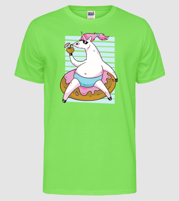 Unicorn în vacanță model verde neon pe tricou