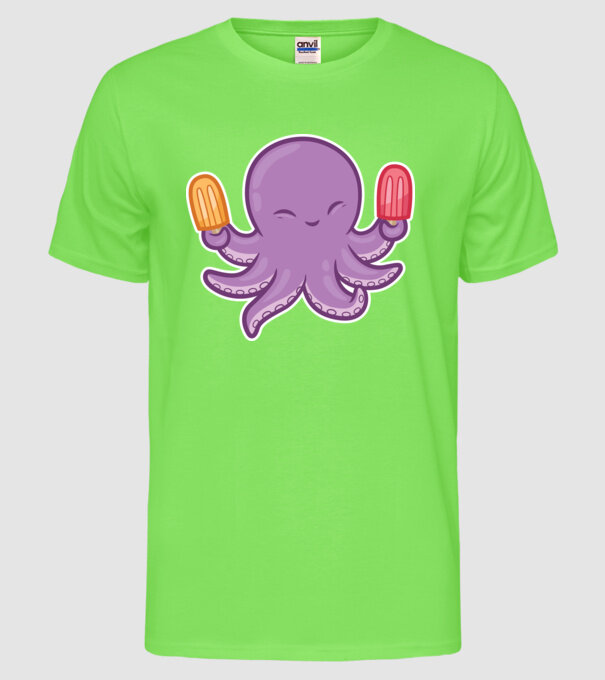 Înghețată Caracatiță Octopus model verde neon pe tricou