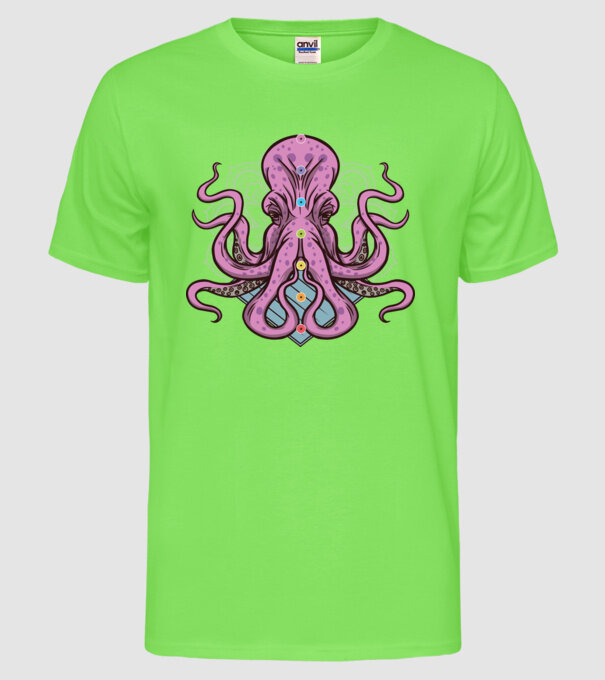Yoga Octopus model verde neon pe tricou