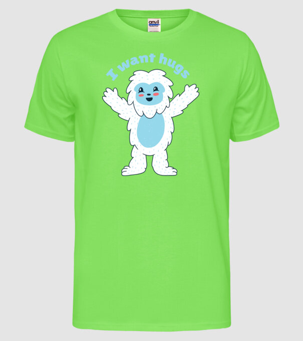 Vreau o îmbrățișare Yeti drăguț model verde neon pe tricou