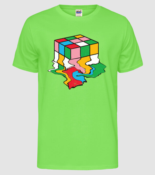Cub Rubik topindu-se model verde neon pe tricou